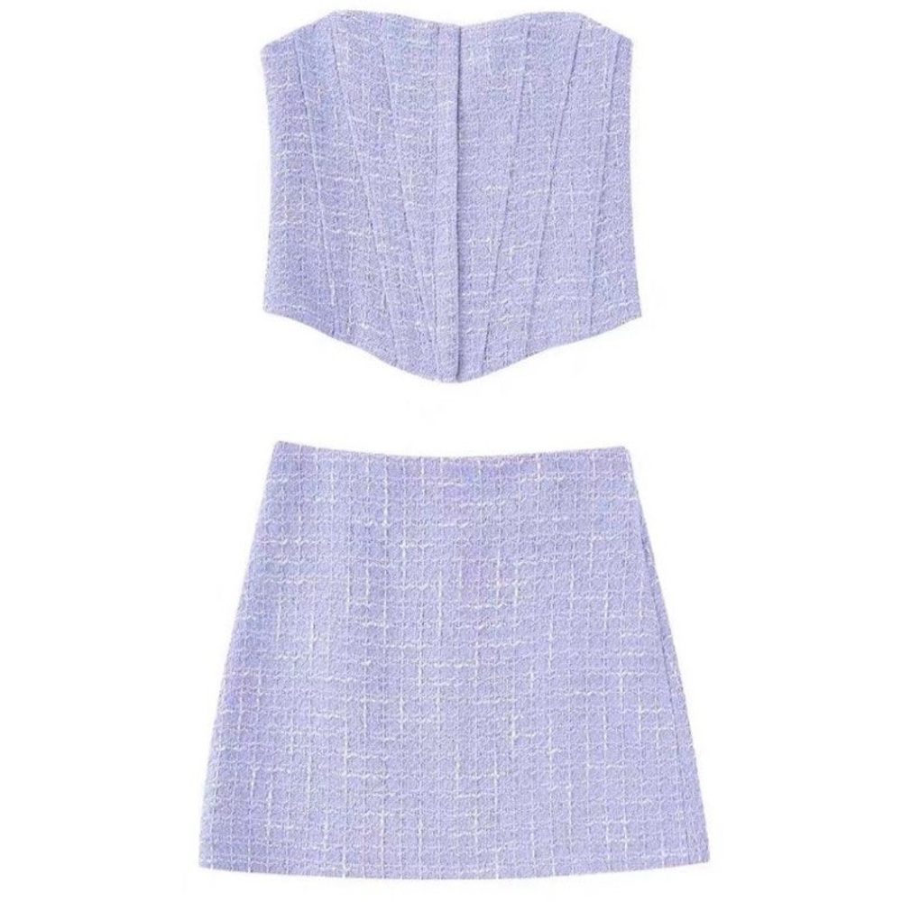Zara Tweed Corset Top and Skirt in Lilac Color - Picture 5 of 10